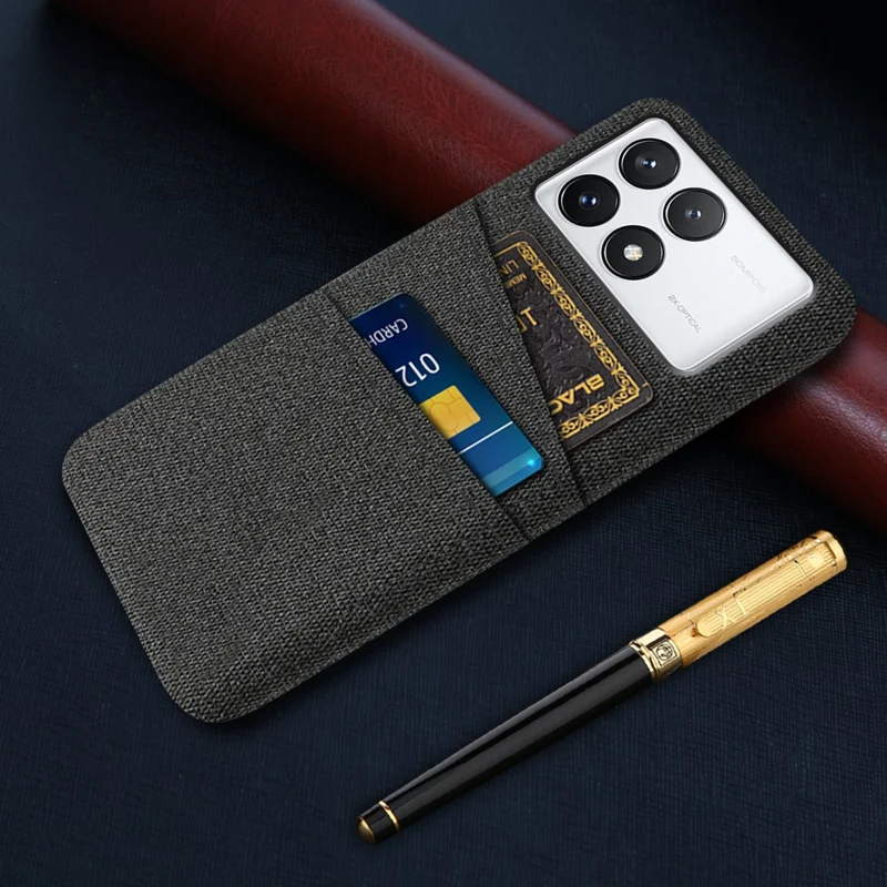 For Xiaomi Poco F6 Pro 5G / Redmi K70 5G / K70 Pro 5G Case with Card Slots Cloth Texture Phone Cover - Black