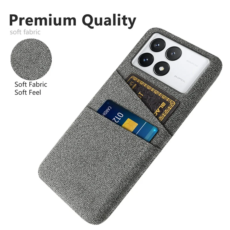 For Xiaomi Poco F6 Pro 5G / Redmi K70 5G / K70 Pro 5G Case with Card Slots Cloth Texture Phone Cover - Grey