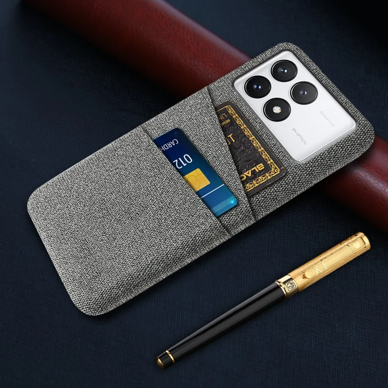 For Xiaomi Poco F6 Pro 5G / Redmi K70 5G / K70 Pro 5G Case with Card Slots Cloth Texture Phone Cover - Grey