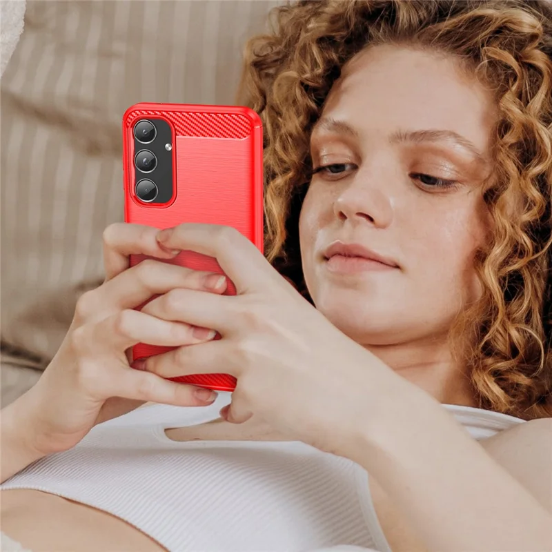 Phone Case For Samsung Galaxy A55 5G Carbon Fiber Texture TPU Phone Cover - Red