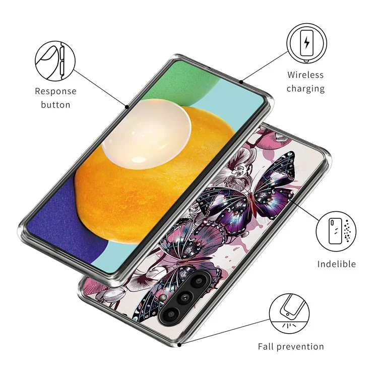 For Samsung Galaxy A14 4G / 5G TPU Phone Case IMD Pattern Fashion Slim Protective Cover - Purple Butterflies