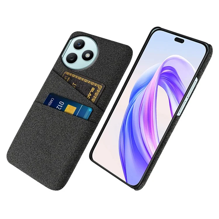 For Honor X50i+ 5G Funda de Teléfono a Prueba de Golpes con Ranuras para Tarjetas Textura de Tela Funda de Teléfono de PC - Negro