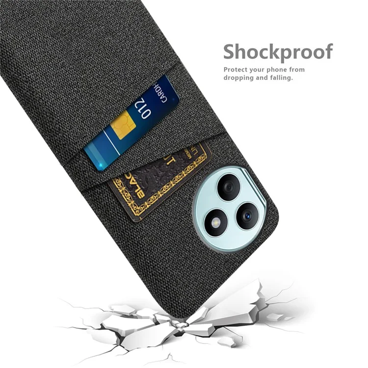 For Honor X50i+ 5G Funda de Teléfono a Prueba de Golpes con Ranuras para Tarjetas Textura de Tela Funda de Teléfono de PC - Negro
