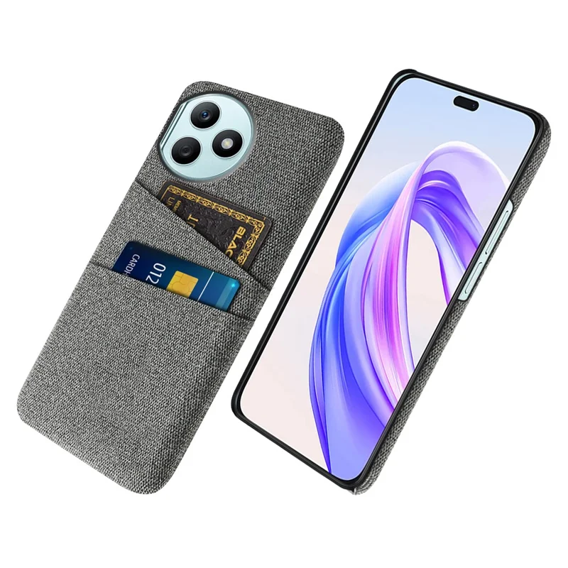 For Honor X50i+ 5G Shockproof Phone Case Card Slots Cloth Texture PC Phone Cover - Grey
