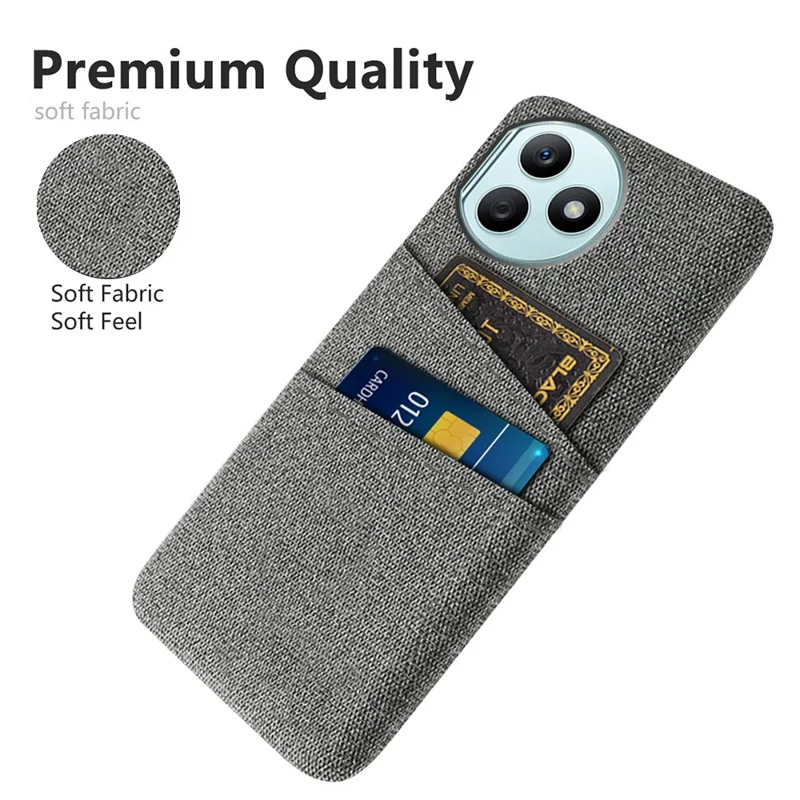 For Honor X50i+ 5G Shockproof Phone Case Card Slots Cloth Texture PC Phone Cover - Grey