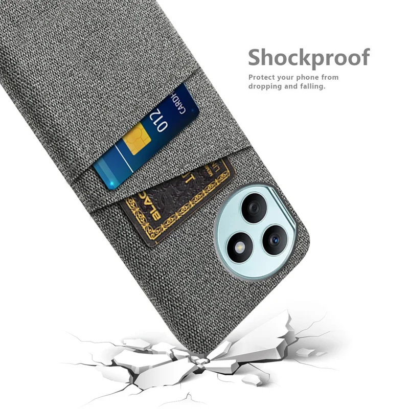 For Honor X50i+ 5G Shockproof Phone Case Card Slots Cloth Texture PC Phone Cover - Grey