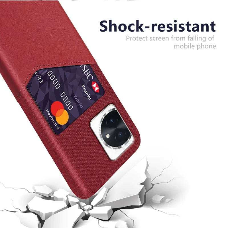 Cloth Texture Phone Case for Honor 100 5G PU Leather + PC Cover with Card Slot - Red