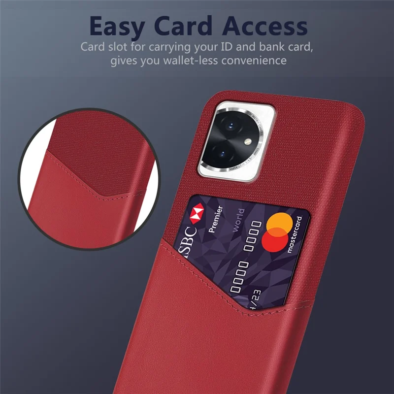 Cloth Texture Phone Case for Honor 100 5G PU Leather + PC Cover with Card Slot - Red