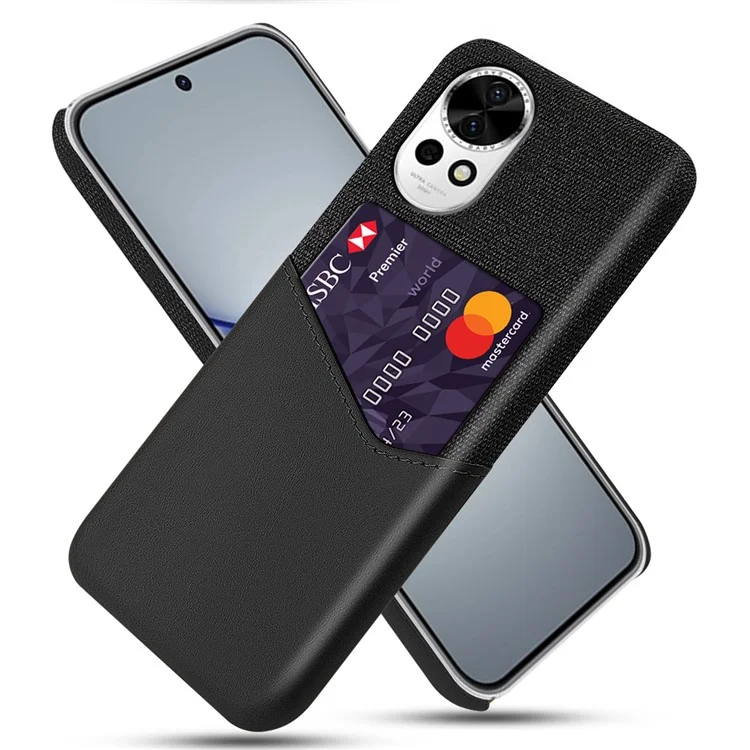Per Huawei nova 12 5G Custodia Telefonica in Tessuto di Tela Portacarte Rivestimento in Pelle PC - Nero