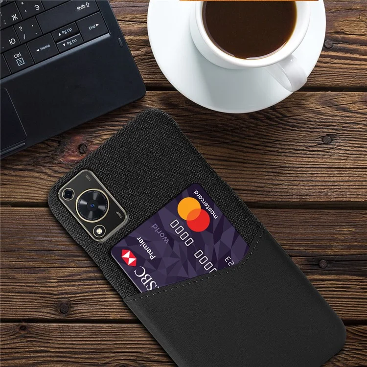 Per Huawei Enjoy 70 4G / nova Y72 4G Custodia per telefono con slot per schede Texture in tessuto Pelle + Custodia PC - Nero