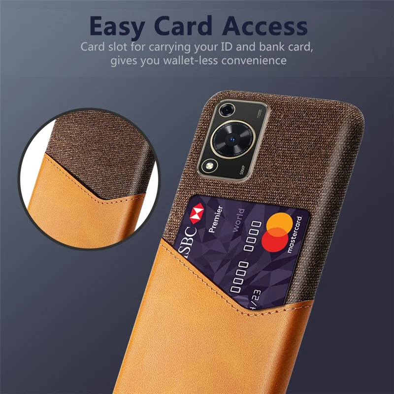 For Huawei Enjoy 70 4G / nova Y72 4G Phone Case with Card Slot Cloth Texture Leather + PC Cover - Orange