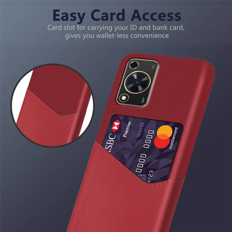 Per Huawei Enjoy 70 4G / nova Y72 4G Custodia per Cellulare con Slot per Schede Texture in Tessuto Pelle + Copertura PC - Rosso