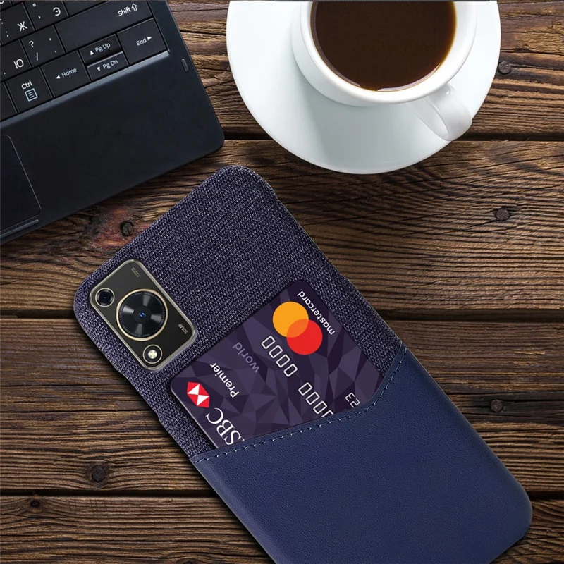 For Huawei Enjoy 70 4G / nova Y72 4G Phone Case with Card Slot Cloth Texture Leather + PC Cover - Blue