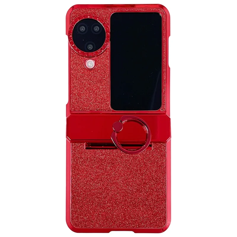 For Oppo Find N3 Flip 5G Case Shiny Hard PC Metal Kickstand Protective Shell - Red
