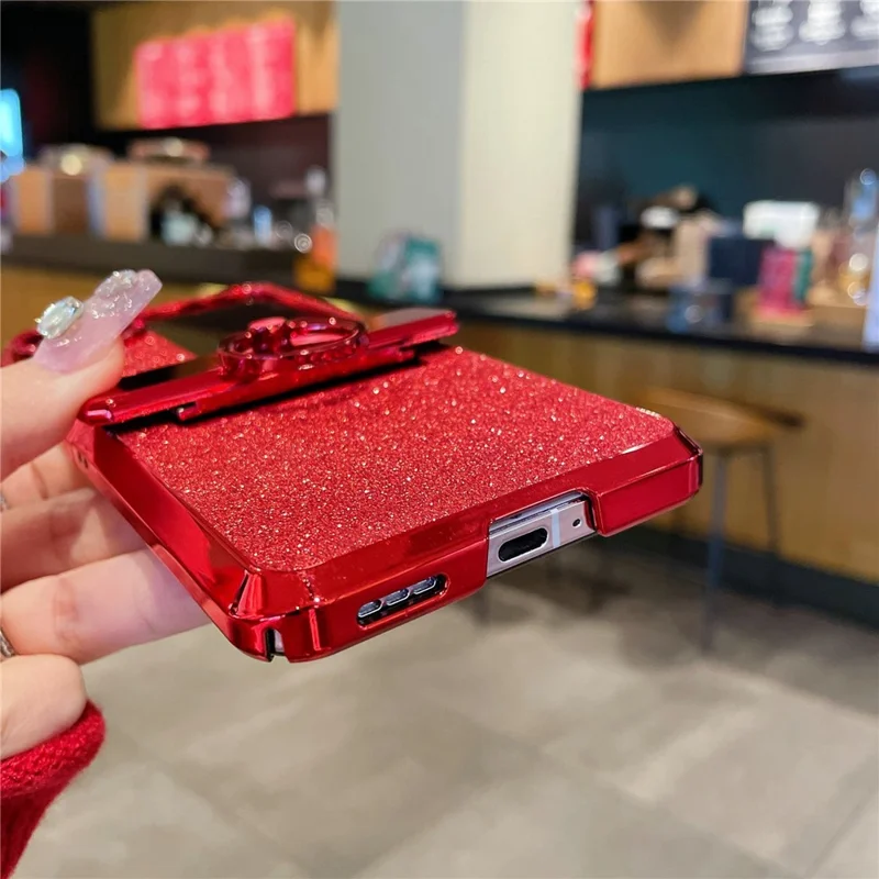 For Oppo Find N3 Flip 5G Case Shiny Hard PC Metal Kickstand Protective Shell - Red