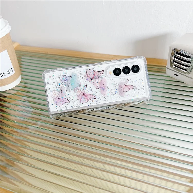 Funda para teléfono Samsung Galaxy Z Fold4 5G Epoxy Butterfly Folding Cover - Pink