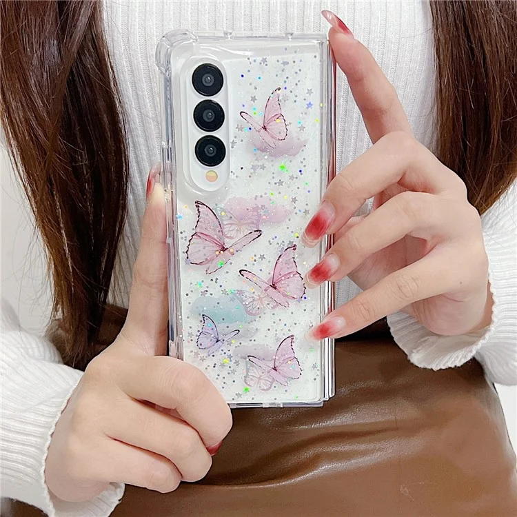 Funda para teléfono Samsung Galaxy Z Fold4 5G Epoxy Butterfly Folding Cover - Pink
