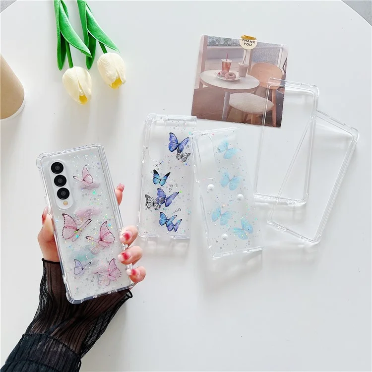 Funda para teléfono Samsung Galaxy Z Fold4 5G Epoxy Butterfly Folding Cover - Pink