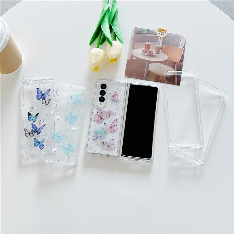 Funda para teléfono Samsung Galaxy Z Fold4 5G Epoxy Butterfly Folding Cover - Pink