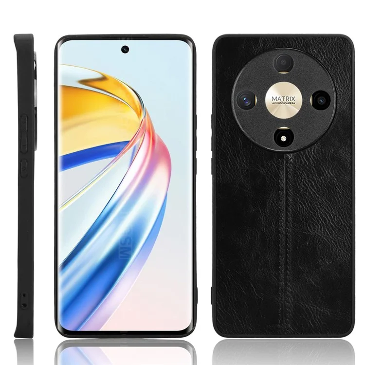 Чехол для телефона For Honor X9b 5G / Magic6 Lite 5G, кожаное покрытие TPU+PC с линией строчки - черный