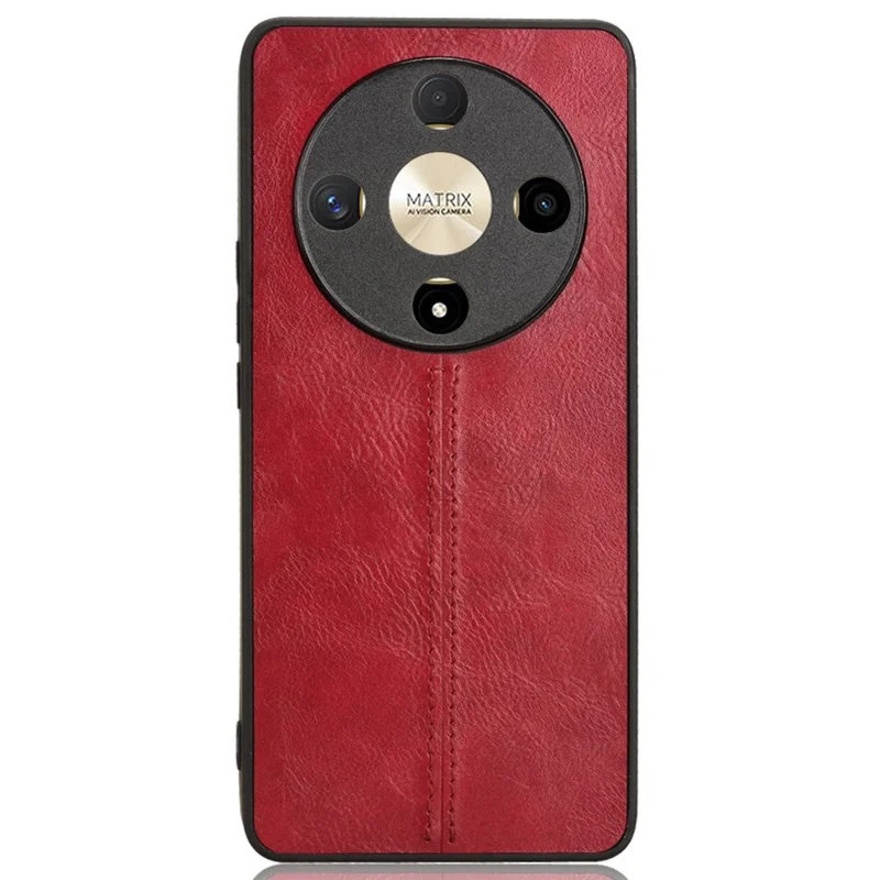 For Honor X9b 5G / Magic6 Lite 5G Cell Phone Case Leather Coated TPU+PC Shell with Stitching Line Design - Red