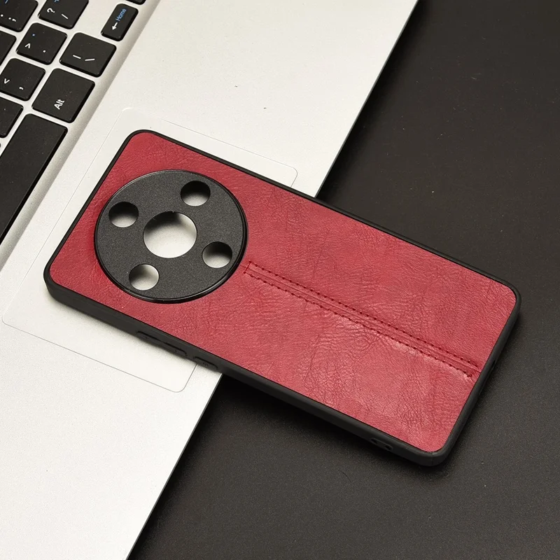 For Honor X9b 5G / Magic6 Lite 5G Cell Phone Case Leather Coated TPU+PC Shell with Stitching Line Design - Red