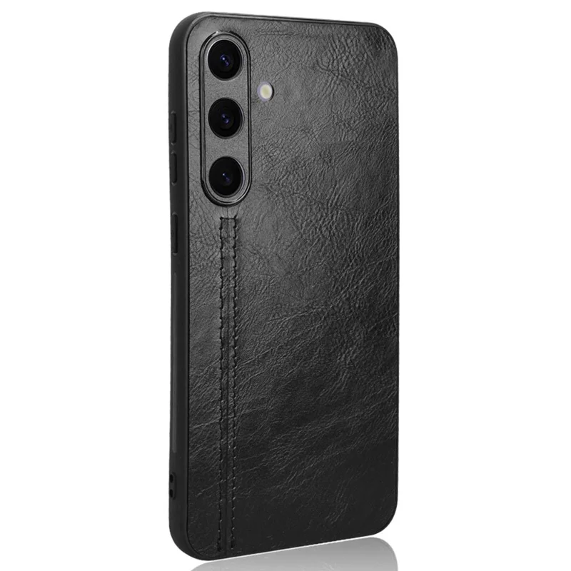 For Samsung Galaxy S24+ Cell Phone Case Cowhide Texture Shock Absorbing Cover - Black