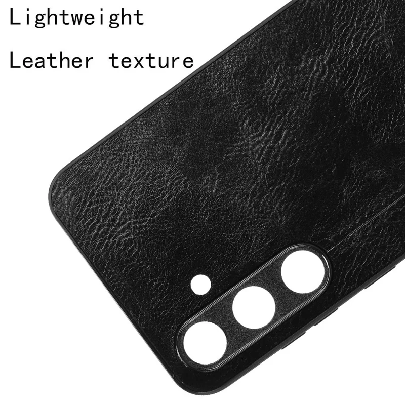 For Samsung Galaxy S24+ Cell Phone Case Cowhide Texture Shock Absorbing Cover - Black