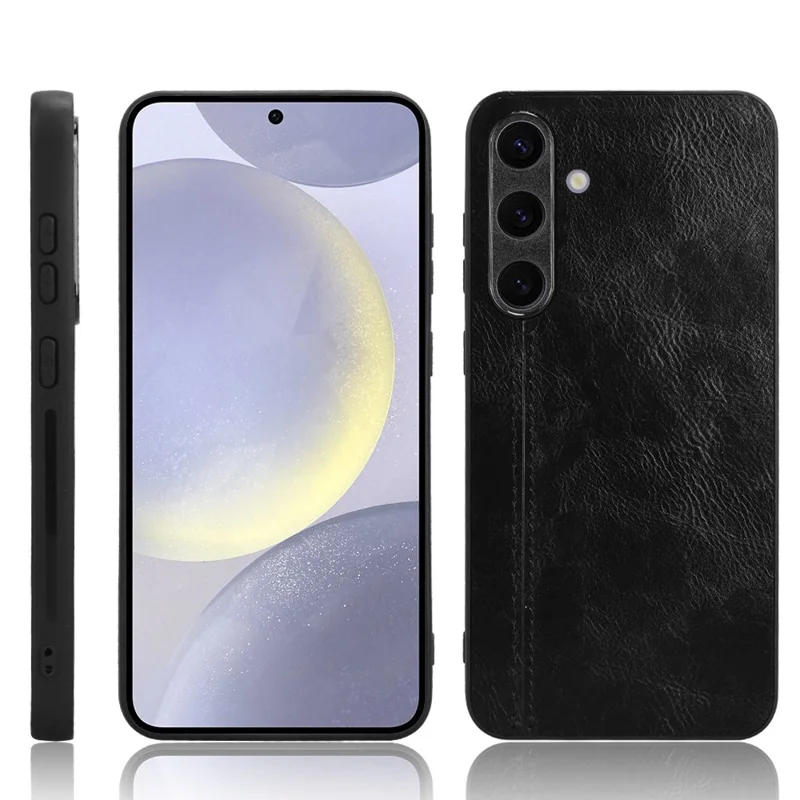 For Samsung Galaxy S24+ Cell Phone Case Cowhide Texture Shock Absorbing Cover - Black