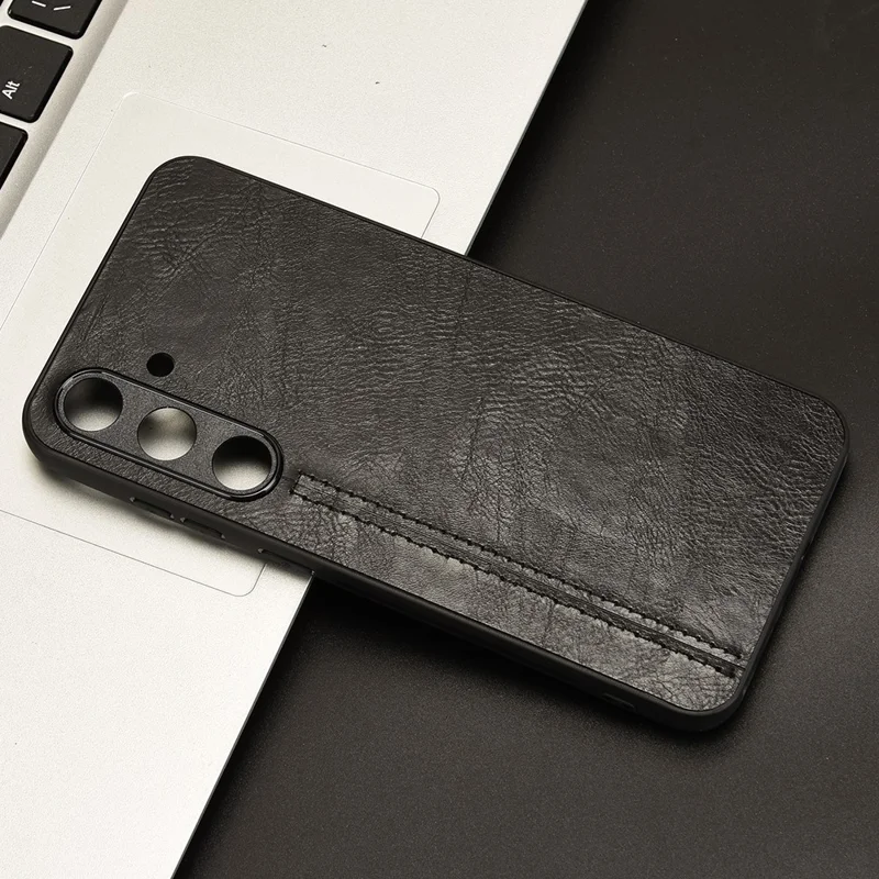 For Samsung Galaxy S24+ Cell Phone Case Cowhide Texture Shock Absorbing Cover - Black