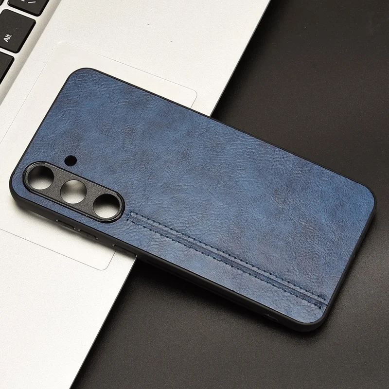 For Samsung Galaxy S24 Case Cowhide Texture Stitching Line Phone Protector - Blue