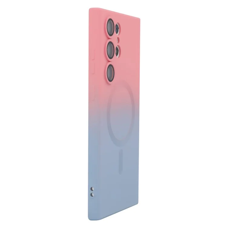 ENAKY HAT PRINCE For Samsung Galaxy S24 Ultra Magnetic Silicone Case with Lens Protector - Pink+Blue