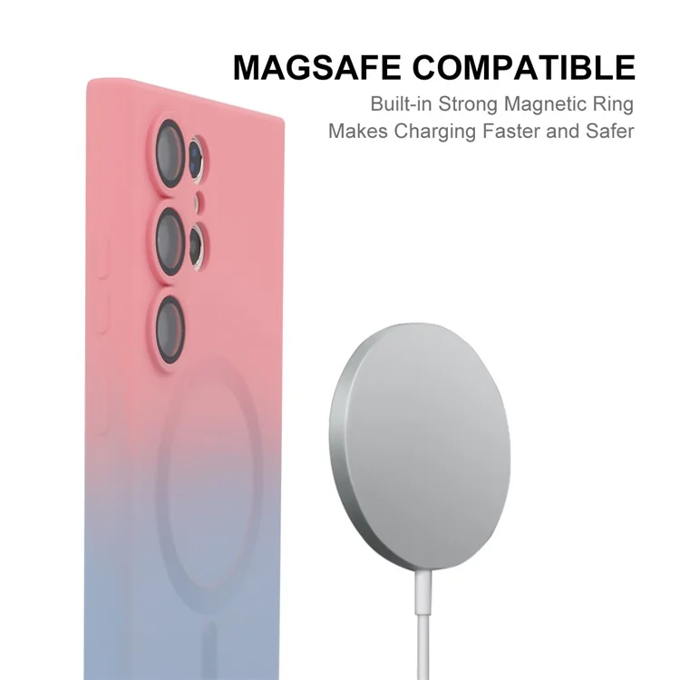 ENAKY HAT PRINCE For Samsung Galaxy S24 Ultra Magnetic Silicone Case with Lens Protector - Pink+Blue