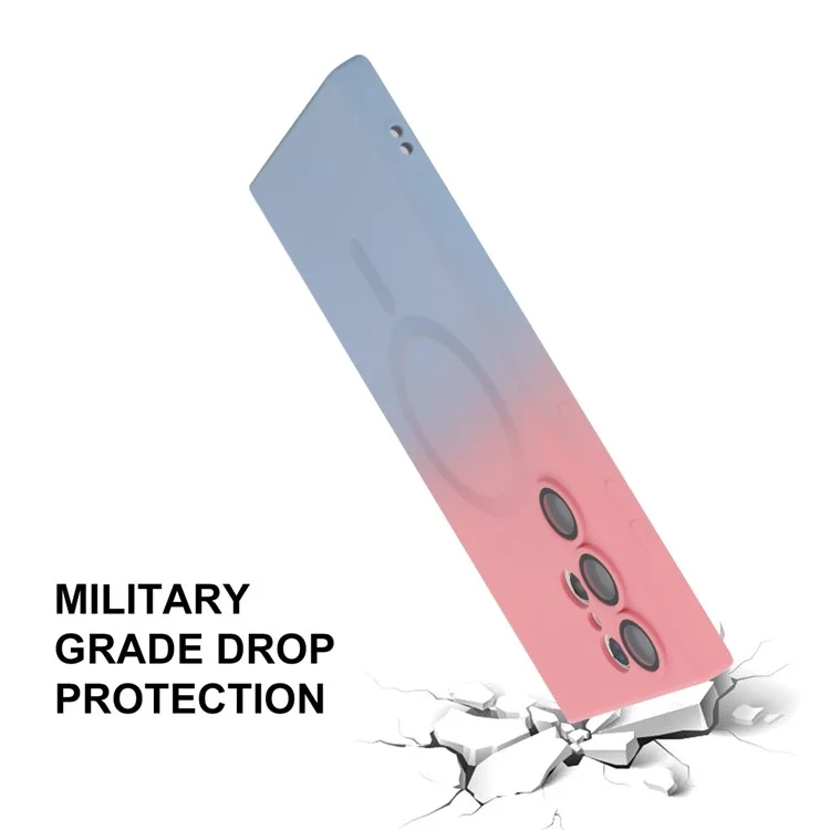 ENAKY HAT PRINCE For Samsung Galaxy S24 Ultra Magnetic Silicone Case with Lens Protector - Pink+Blue