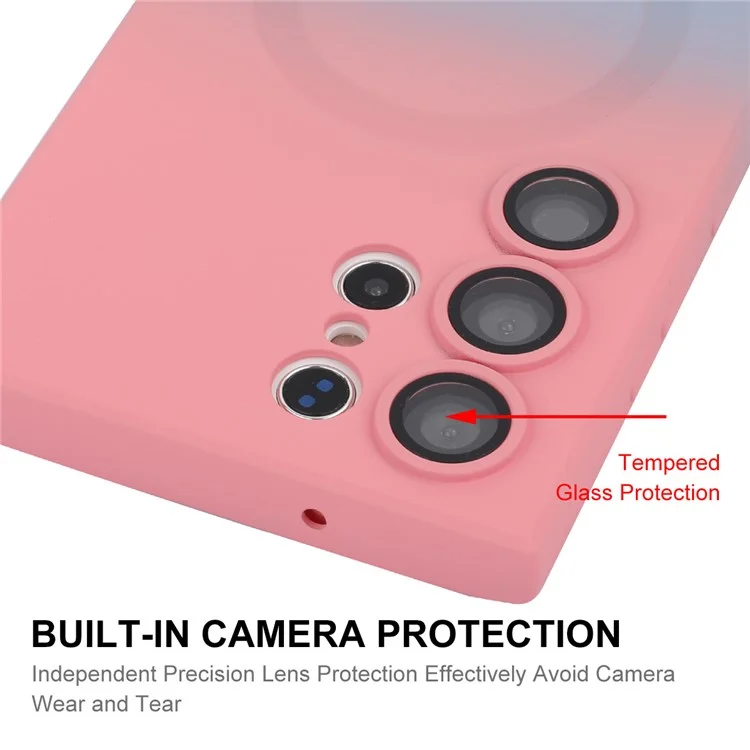 ENAKY HAT PRINCE For Samsung Galaxy S24 Ultra Magnetic Silicone Case with Lens Protector - Pink+Blue