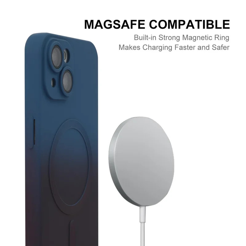 ENAKY HAT PRINCE For iPhone 15 Plus Silicone Magnetic Case Tempered Glass Lens Protector - Dark Blue