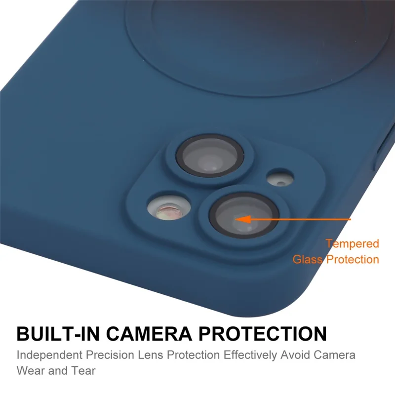 ENAKY HAT PRINCE For iPhone 15 Plus Silicone Magnetic Case Tempered Glass Lens Protector - Dark Blue