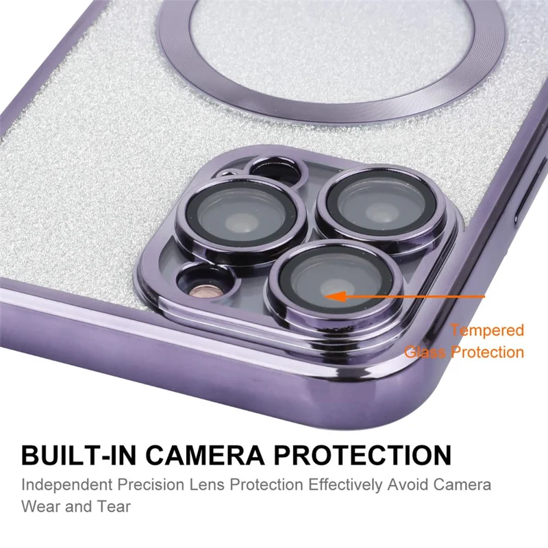 ENAKY HAT PRINCE For iPhone 14 Pro Magnetic Case TPU Cover with Removable Glitter Paper - Purple