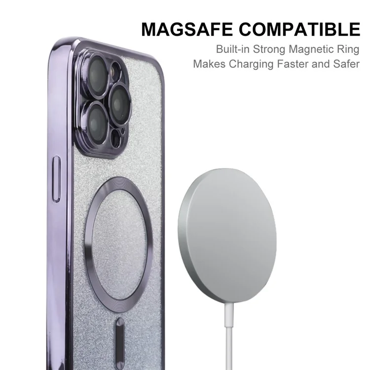ENAKY HAT PRINCE For iPhone 14 Pro Max TPU Case Compatible with MagSafe Glitter Paper - Purple