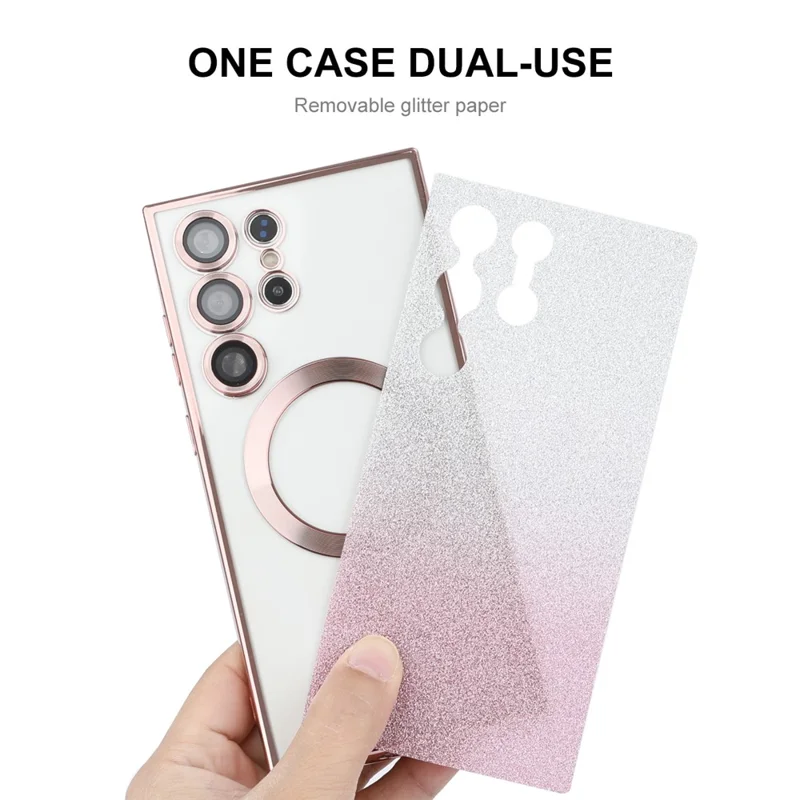 ENAKY HAT PRINCE voor Samsung Galaxy S23 Ultra Magnetische Case Galvaniseren TPU Cover - Roze