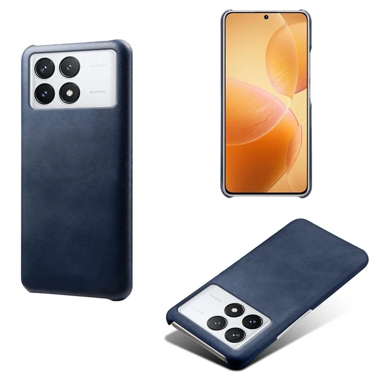 Pour Xiaomi Redmi K70E 5G / Poco X6 Pro 5G Calf Texture Phone Case Anti-Scratch PU Leather Coated PC Cover - Bleu