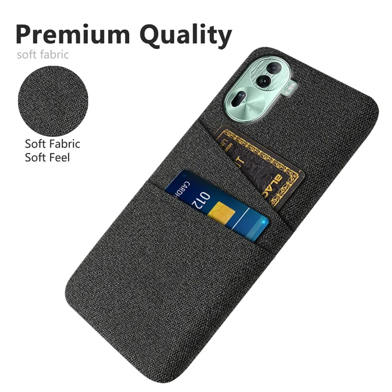 For Oppo Reno11 Pro 5G (Global) / Reno11 (China) 5G Phone Case Card Holder Cover Cloth Texture Comfortable - Black