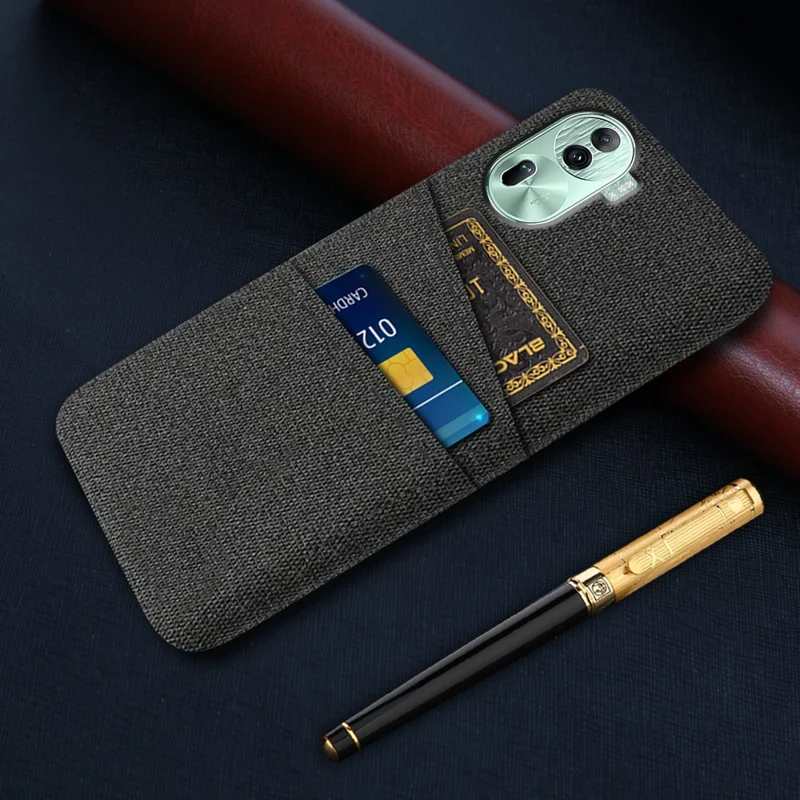 For Oppo Reno11 Pro 5G (Global) / Reno11 (China) 5G Phone Case Card Holder Cover Cloth Texture Comfortable - Black