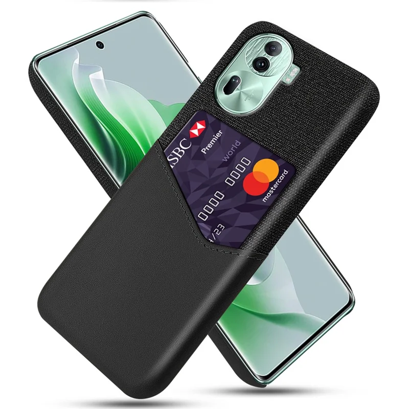 For Oppo Reno11 Pro 5G (Global) / Reno11 (China) 5G Phone Case Cloth Texture Protective Cover Card Holder - Black