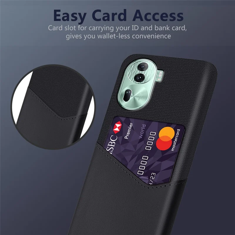 For Oppo Reno11 Pro 5G (Global) / Reno11 (China) 5G Phone Case Cloth Texture Protective Cover Card Holder - Black
