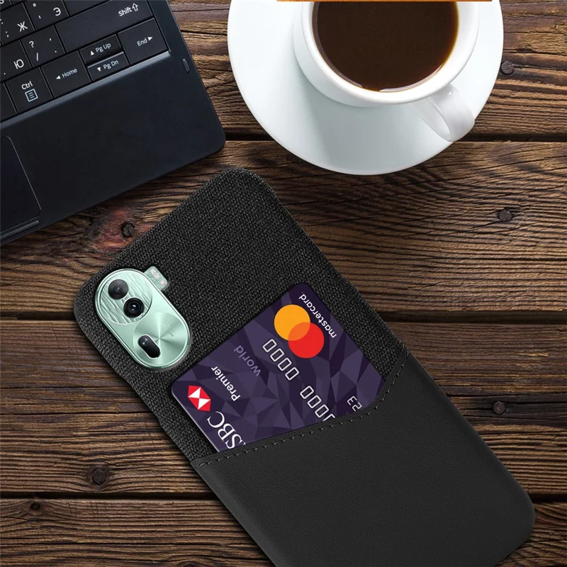 For Oppo Reno11 Pro 5G (Global) / Reno11 (China) 5G Phone Case Cloth Texture Protective Cover Card Holder - Black
