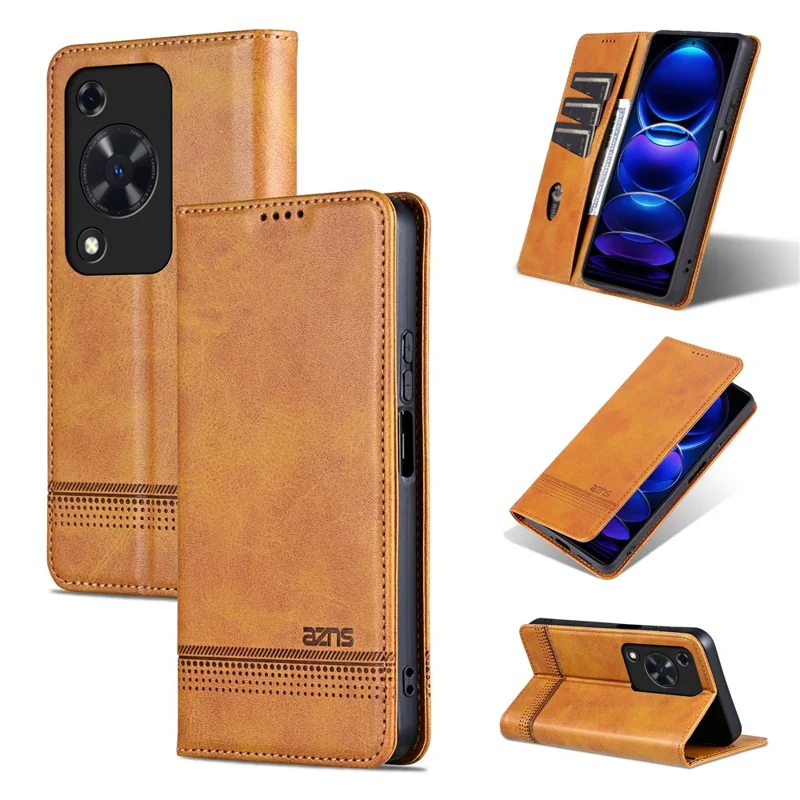 AZNS For Huawei Enjoy 70 4G / nova Y72 4G PU Leather Wallet Case Magnetic Absorption Flip Phone Cover - Brown