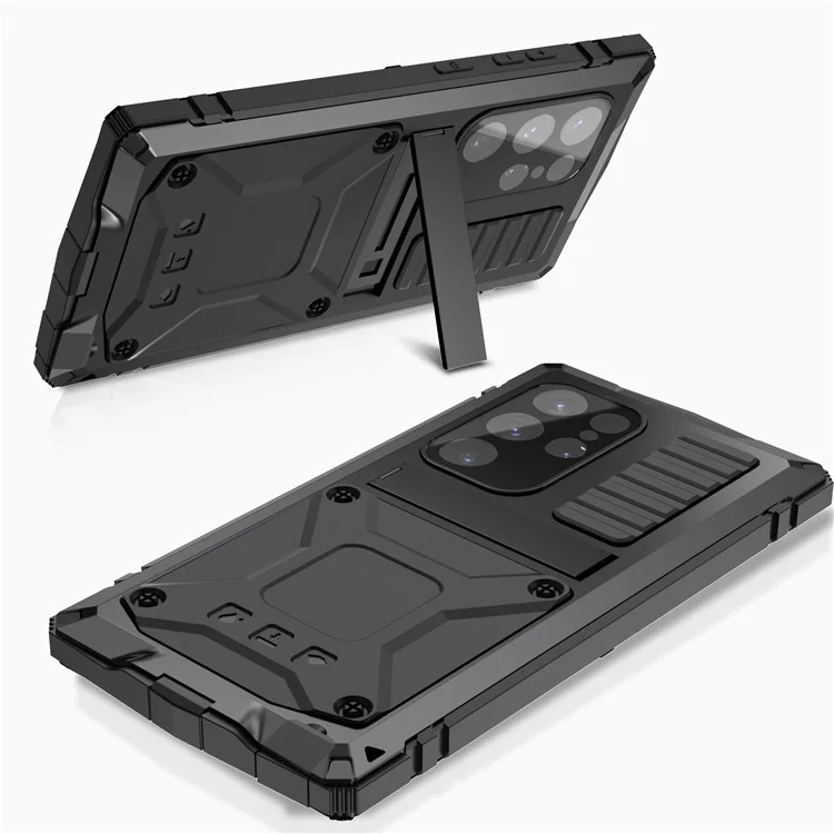 R-JUST For Samsung Galaxy S24 Ultra Phone Case Full Protection Cover with Kickstand - Black