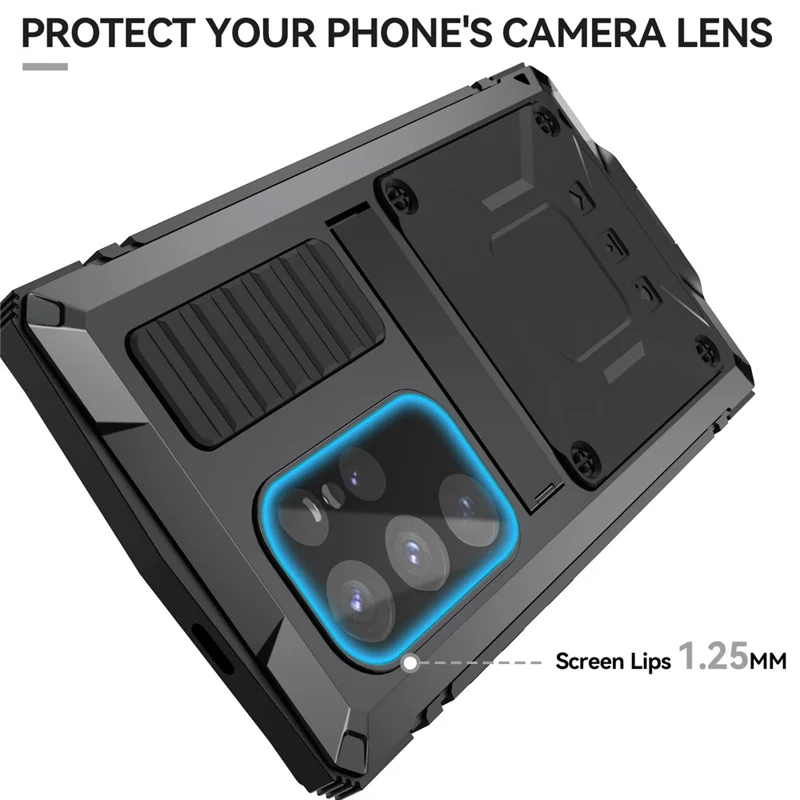 R-JUST Pour Samsung Galaxy S24 Ultra Coque de Téléphone Étui de Protection Complète avec Support - Noir