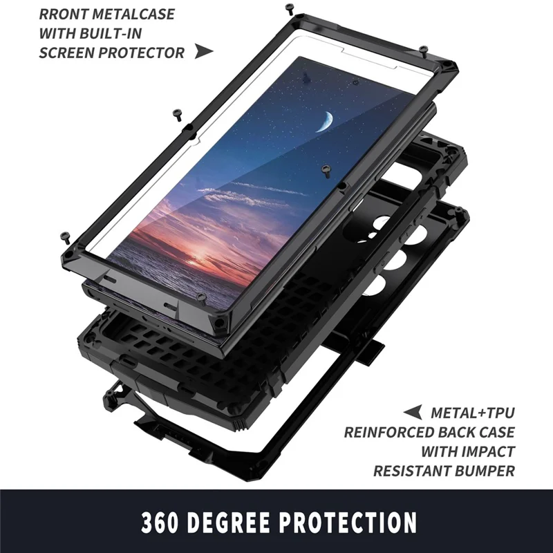 R-JUST Pour Samsung Galaxy S24 Ultra Coque de Téléphone Étui de Protection Complète avec Support - Noir